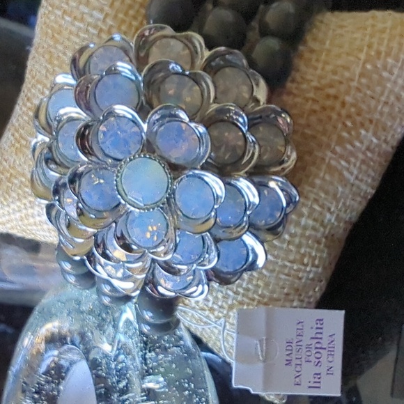 NWT - Lia Sophia Nordica Crystal Flower Bracelet with Gray Resin Beads - Picture 3 of 11